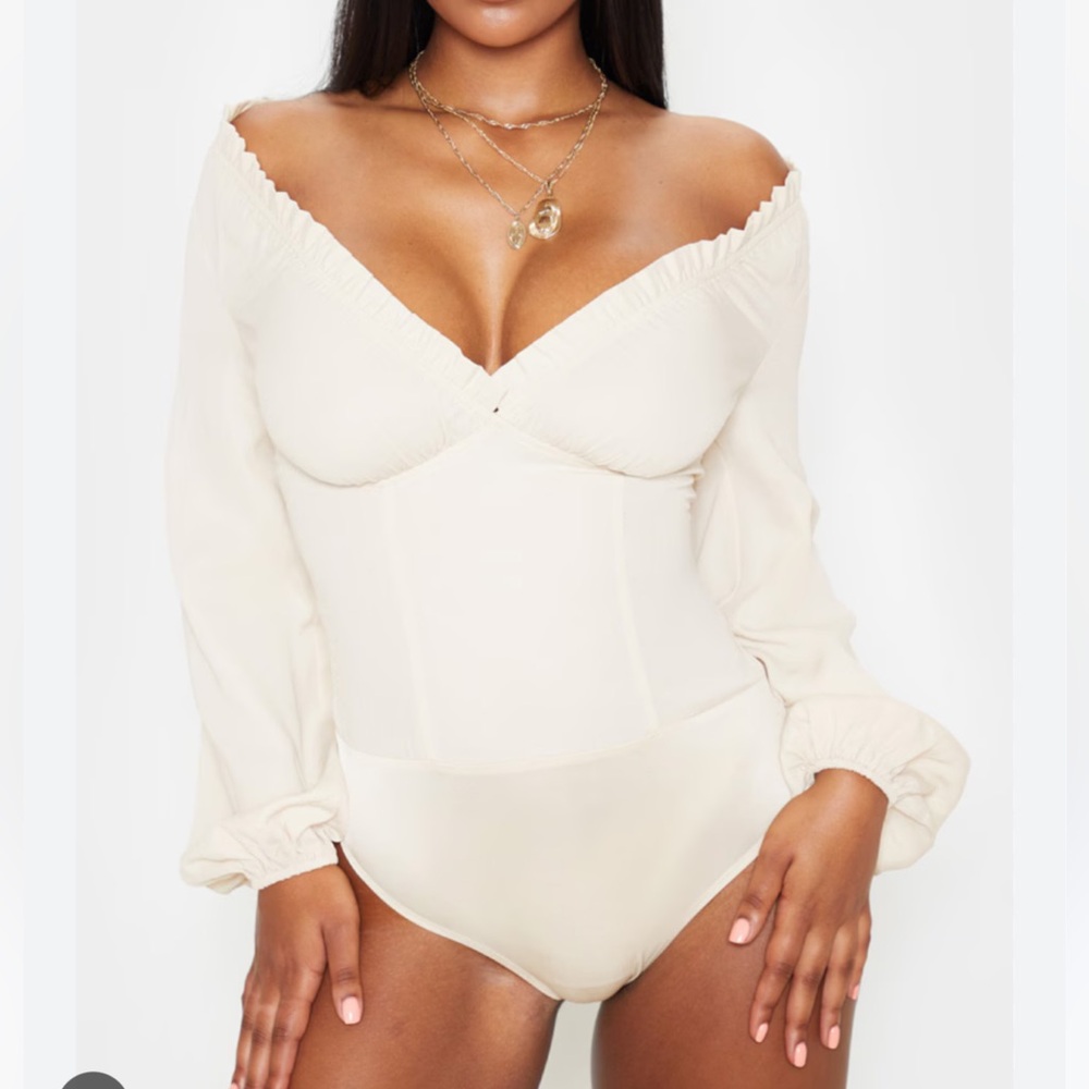 PLT Cream milkmaid frill cup bodysuit UK size 8 USA 4 NWT